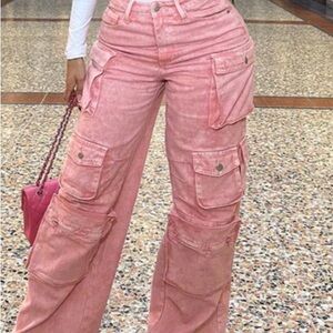 Fashion Nova Blush High Rise Cargo Jeans